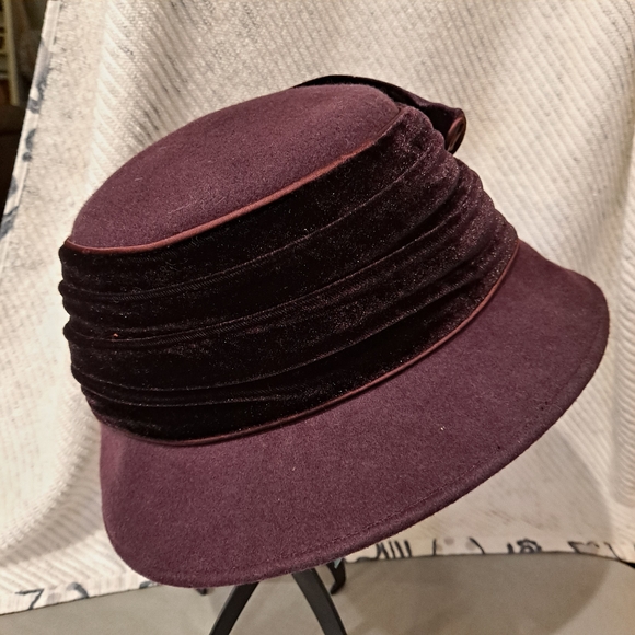Betmar Wool And Velvet Cloche Hat in Rich Purple - Picture 5 of 7